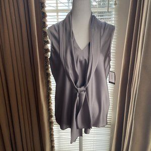 NWT- Nine West Silver Sleeveless Blouse with Tie  Sz Med